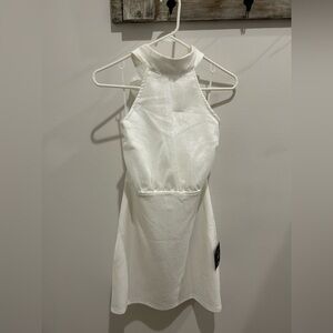 Lulu's Elegant White Halter Backless Dress